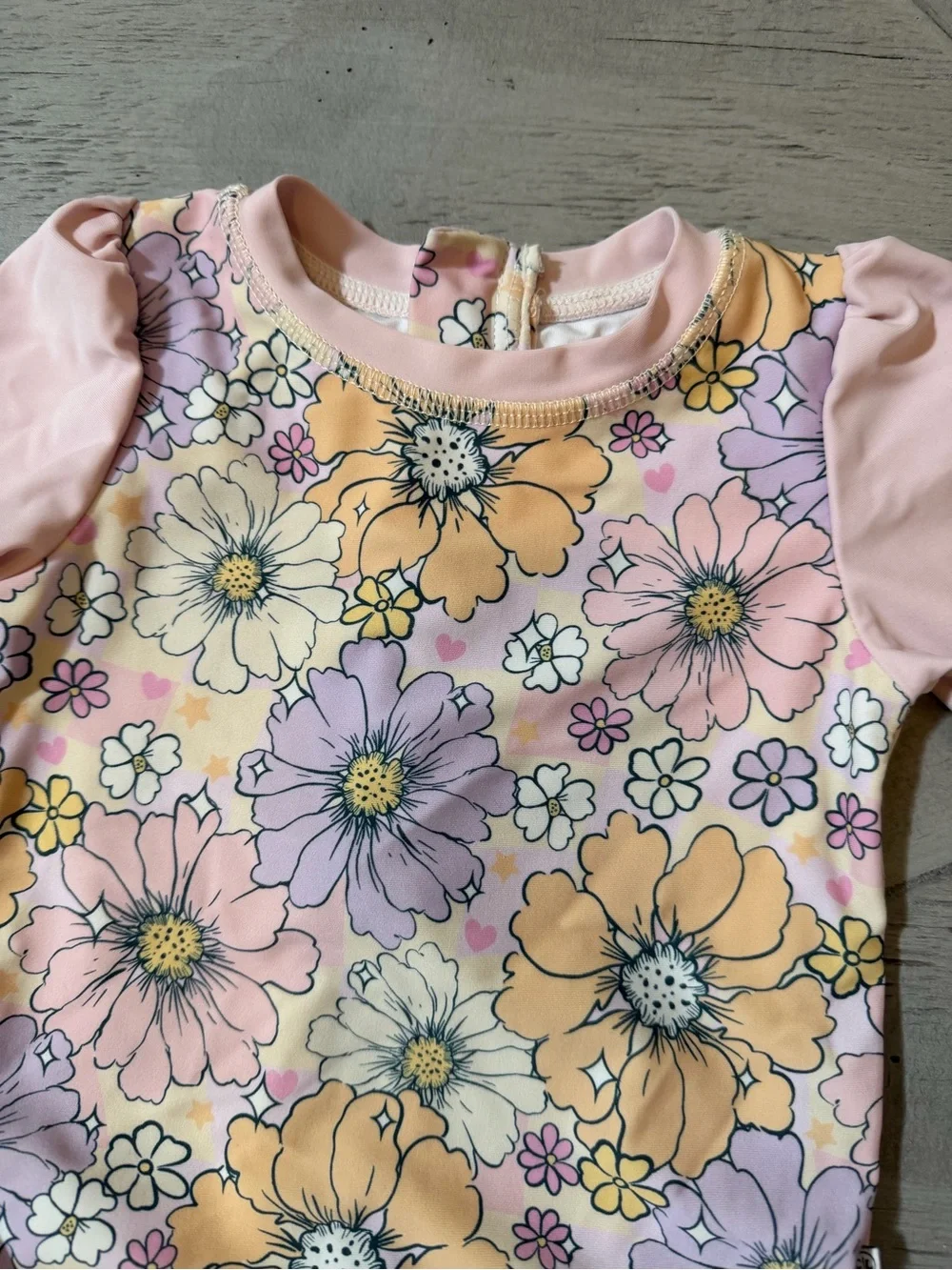 Caden Lane Pink Retro Floral Long-Sleeve One-Piece zip up ruffle butt 12-18m GUC